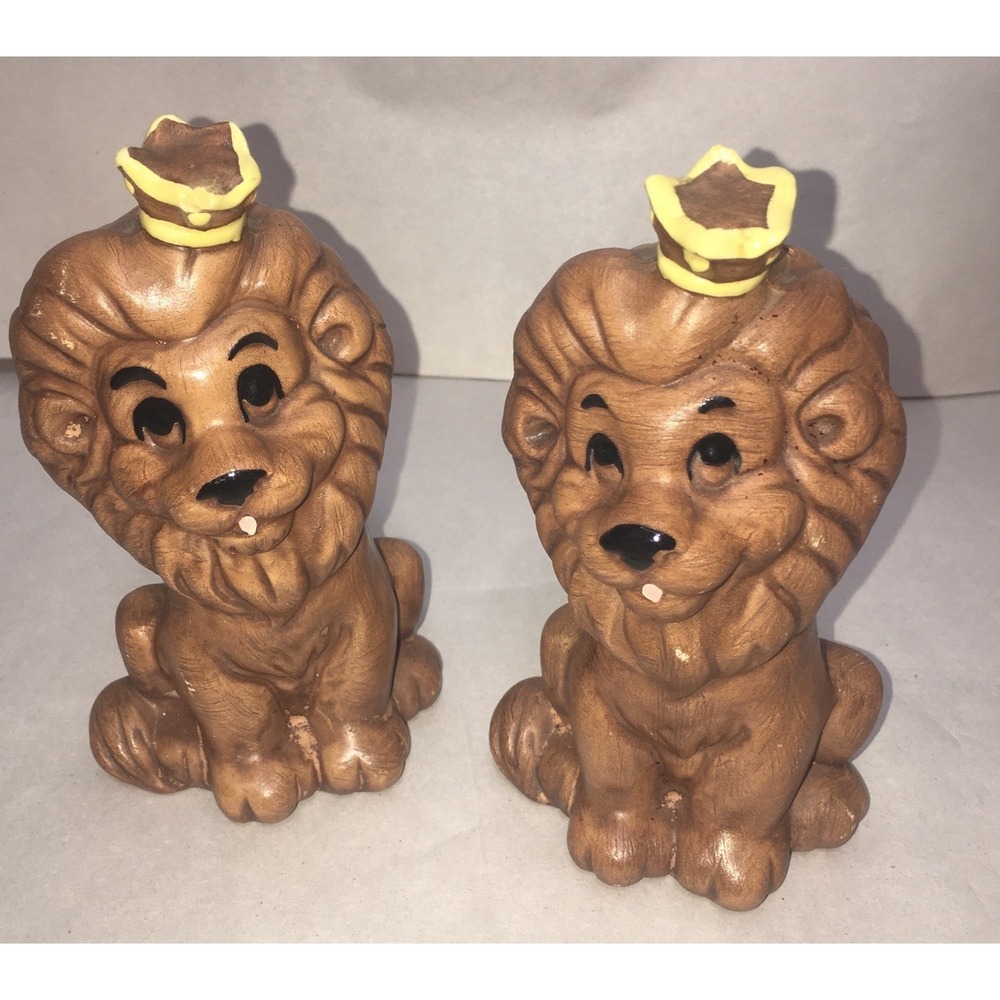 Vintage Twin Winton Lion Salt & Pepper Shakers 6.5" Crowned Ceramic Mid Century